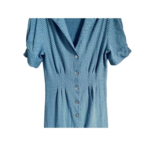 Shannon McLean shirt dress blue white zigzag stripe Size Small - Picture 5 of 10